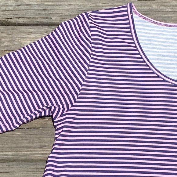 Lularoe Perfect Tee tunic blouse purple and pink horizontal stripe sz Medium - Picture 5 of 9